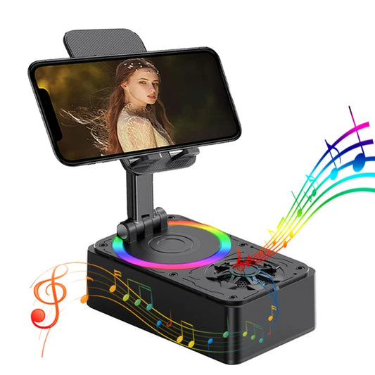 Adjustable Phone Stand with Bluetooth Speaker - Portable Desktop Holder for Phones and Tablets