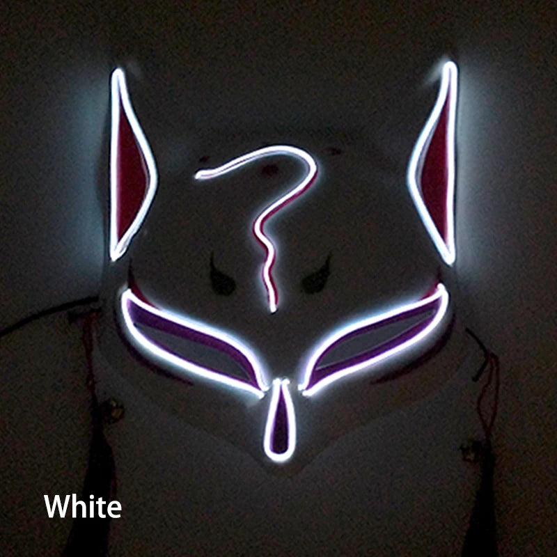 Glowing LED Fox Mask – Neon Japanese Anime-Inspired Samurai Cosplay Mask for Halloween, Christmas & Costume Parties