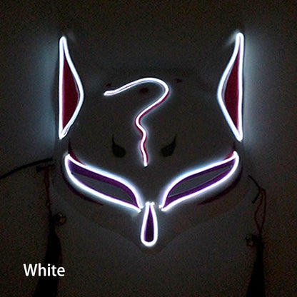 Glowing LED Fox Mask – Neon Japanese Anime-Inspired Samurai Cosplay Mask for Halloween, Christmas & Costume Parties