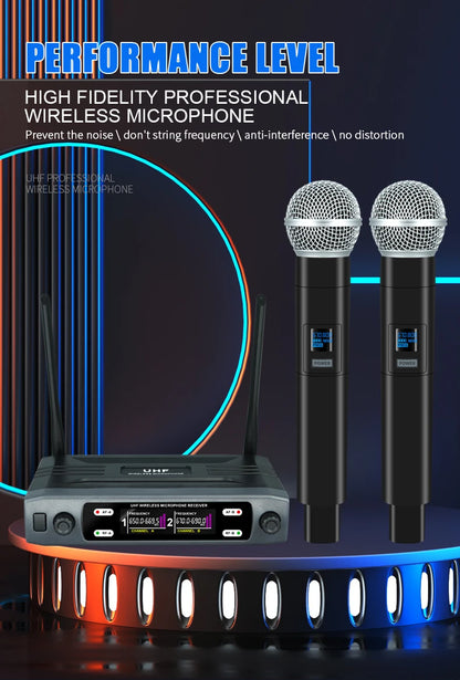 Wireless Handheld Microphone – Dual Channel UHF Dynamic Mic for Karaoke, Wedding, Party & Church Shows