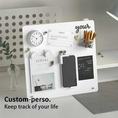 Magnetic Bulletin Board with Stand, Tabletop Metal Display Board with Magnetic Clamp for Notes, Photos & Magnet Organization