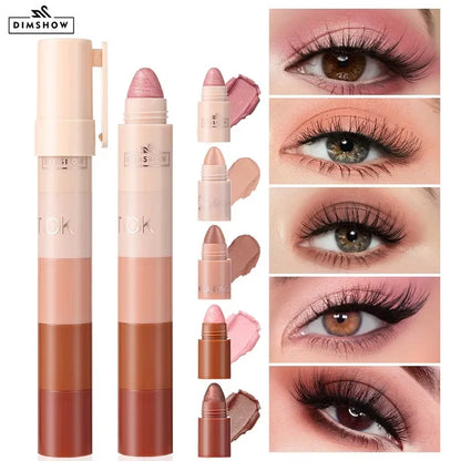 5-in-1 Eyeshadow Pencil Kit – Velvet Matte, Pigment, Shimmer & Highlight Makeup Combination in Pink & Brown Mini Eye Shadow Pen
