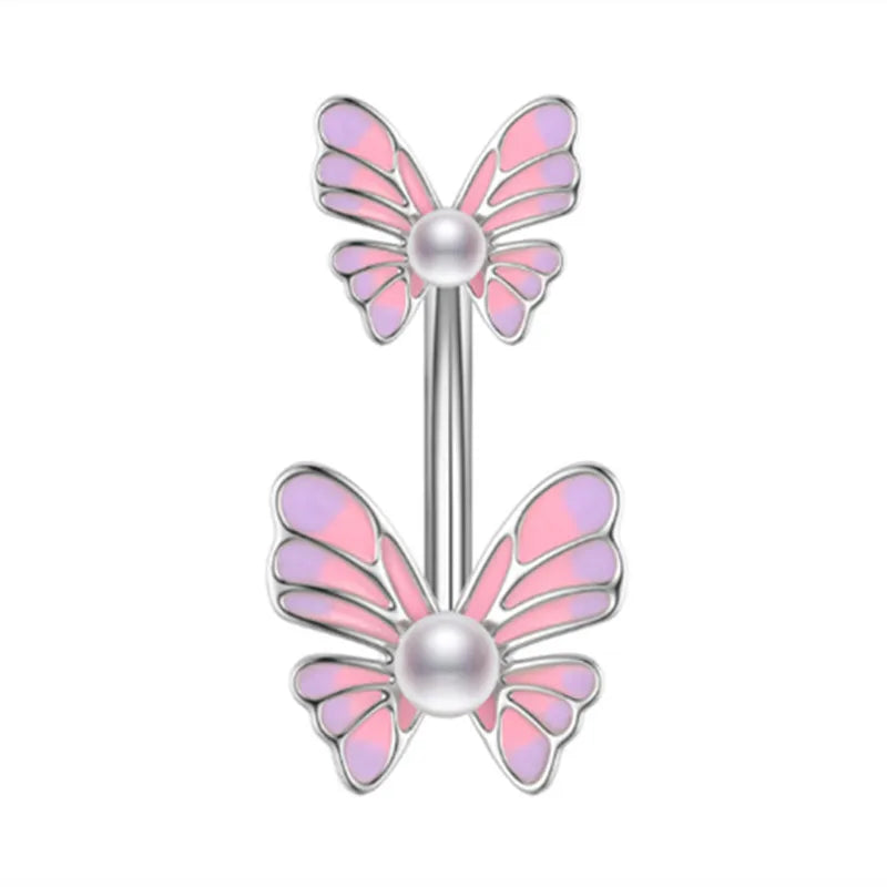 Pink Crown Belly Button Ring – Stainless Steel Heart Navel Piercing Barbell with Crystal for Women & Girls