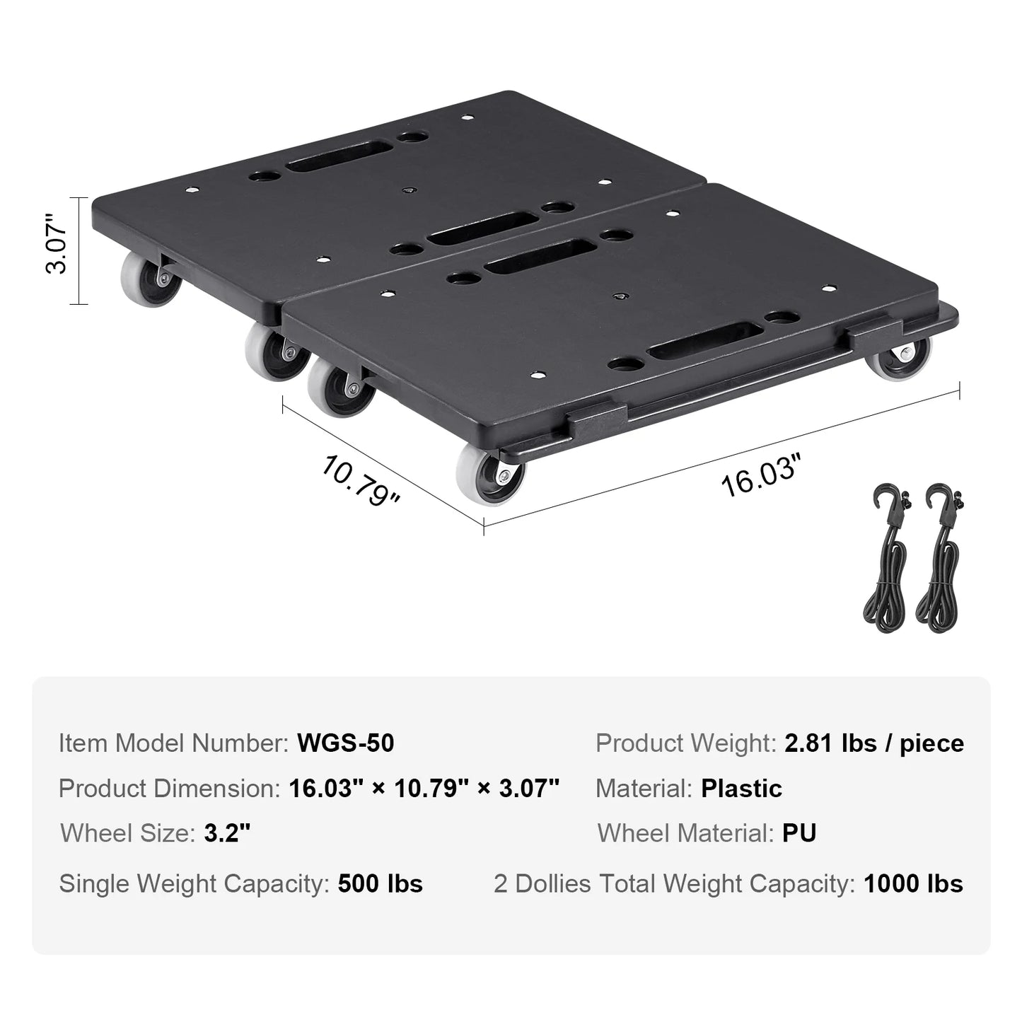 VEVOR 2-Pack Furniture Mover Trolley – 500lb Capacity Each, 4-Wheel Flat Dolly Cart for Industrial Machinery