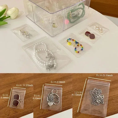 10/100pcs Thick PVC Jewelry Bags — Transparent Self-Sealing Pouches for Storage, Display & Anti-Oxidation Protection