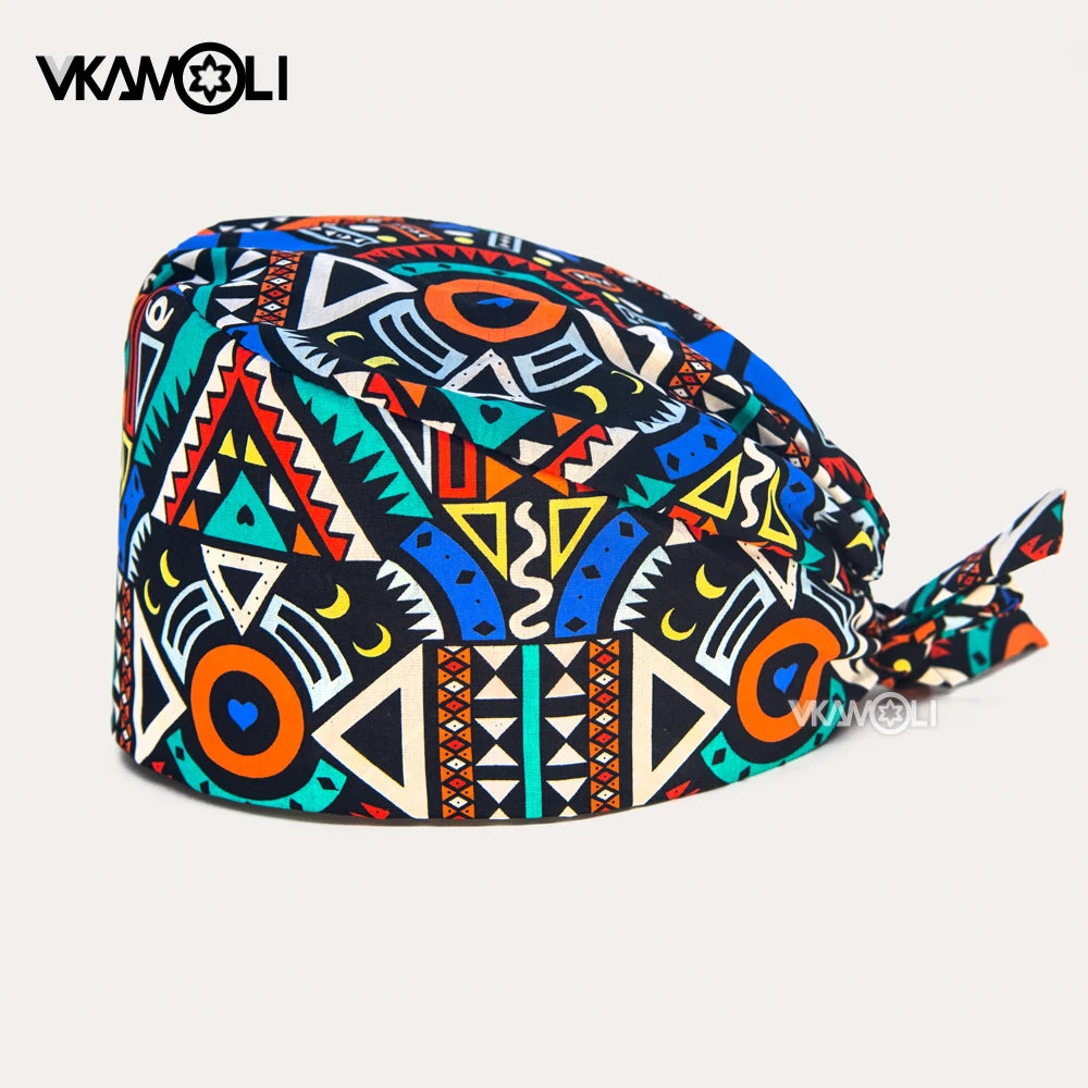 Unisex Ankara Cotton Nursing Hat - 100% Cotton Surgical Scrub Cap for Doctors, Nurses & Veterinary Medical Staff