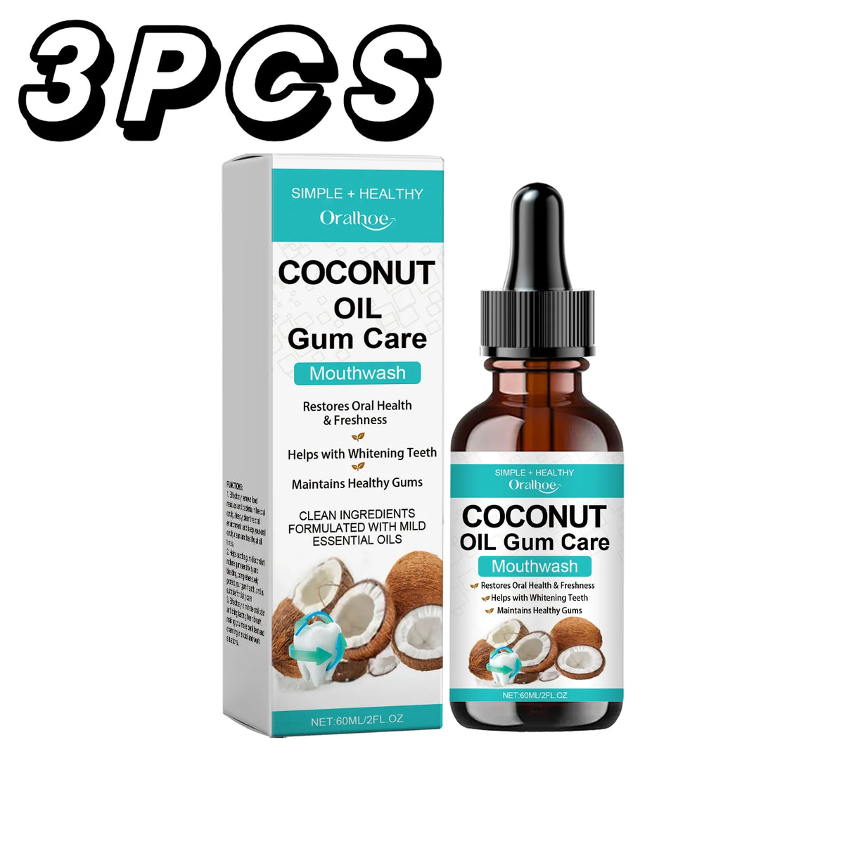 Coconut Mint Oil Pulling Mouthwash - Alcohol-Free Oral Care for Fresh Breath, Tooth Stain Care, and Daily Hygiene