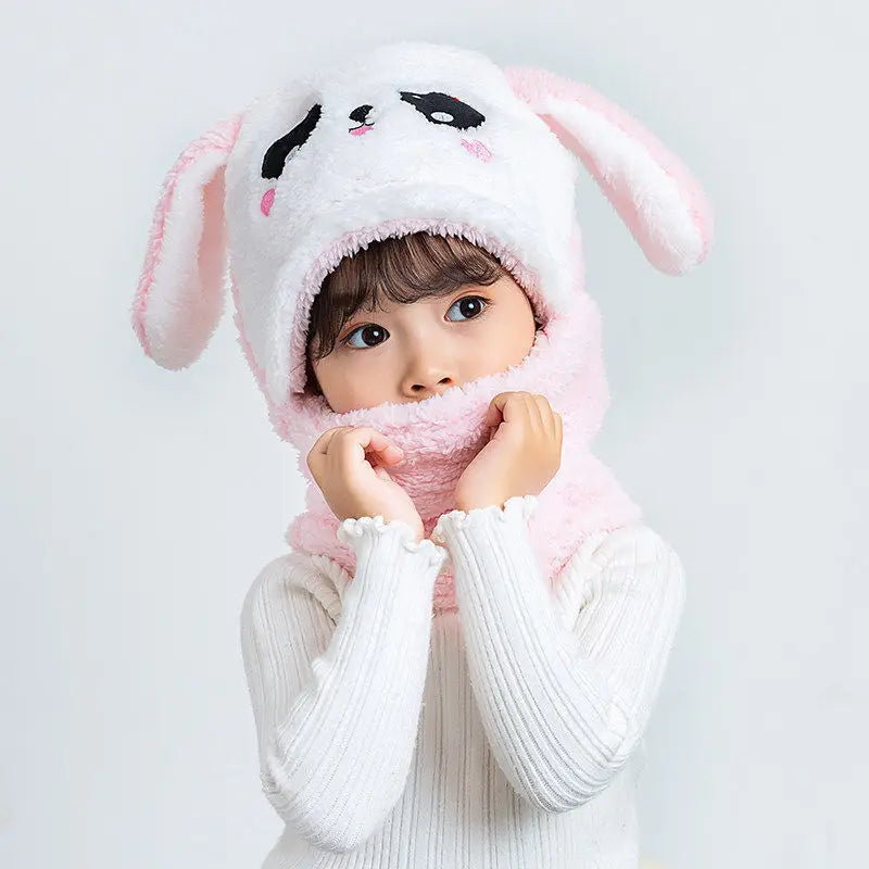 Fashionable Autumn/Winter Children's Cartoon Scarf & Hat Set - Double Layer Wool, Warm for Boys & Girls