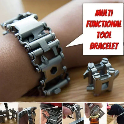 Multifunction Stainless Steel Tool Bracelet – Wearable Bike Multitool Kit with Bolt Drivers for Outdoor Survival and Everyday Carry Use