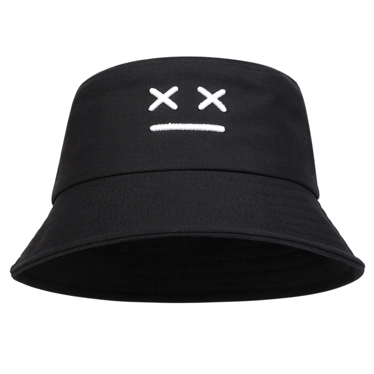 Unisex Smiling Face Embroidered Bucket Hat – Outdoor Casual Fisherman Cap with Sunscreen