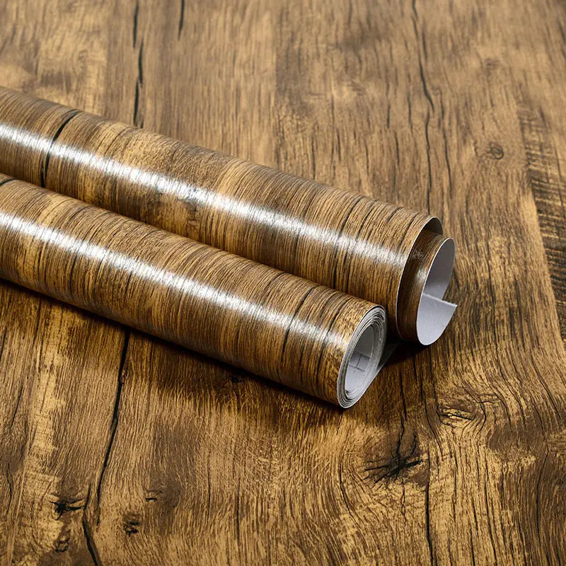 Self-Adhesive Waterproof Wood Grain Vinyl Wallpaper Roll – PVC Wall Sticker for Furniture Renovation & Bedroom Home Decor