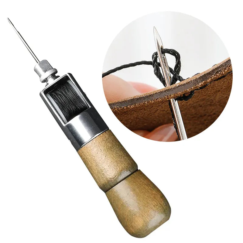 DIY Leather Sewing Awl Kit: Hand Sewing Tools with Waxed Thread - Craft Edge Stitching for Belts, Strips, Shoemaker & Canvas Repair
