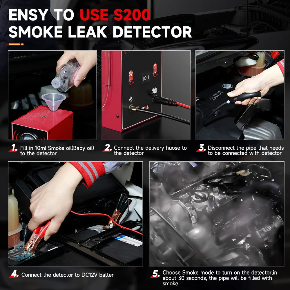 ANCEL S200 EVAP Smoke Leak Detector — Car & Motorcycle Diagnostic Smoke Machine for Vacuum, Oil & Fuel Pipe Leak Detection