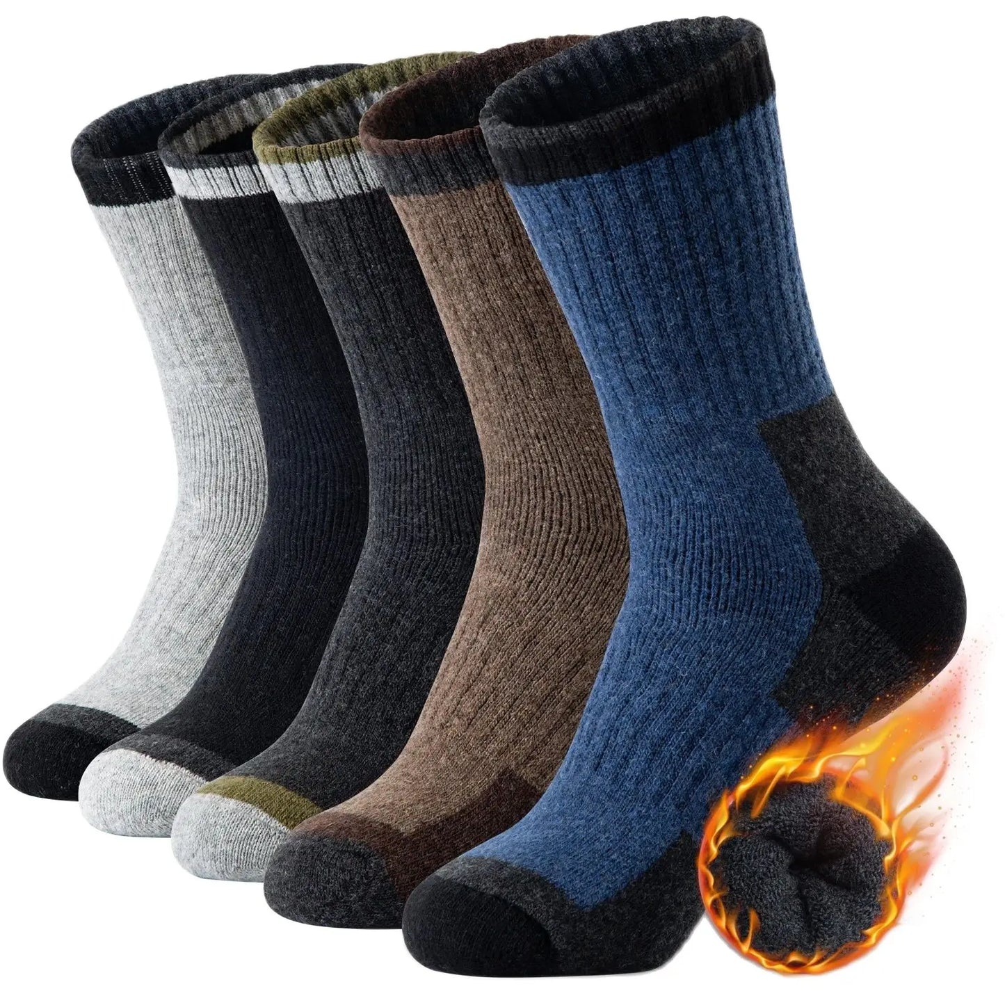 5 Pairs Merino Wool Hiking Socks for Men | Soft, Warm, Moisture-Wicking Winter Crew Socks for Indoor & Outdoor Wear