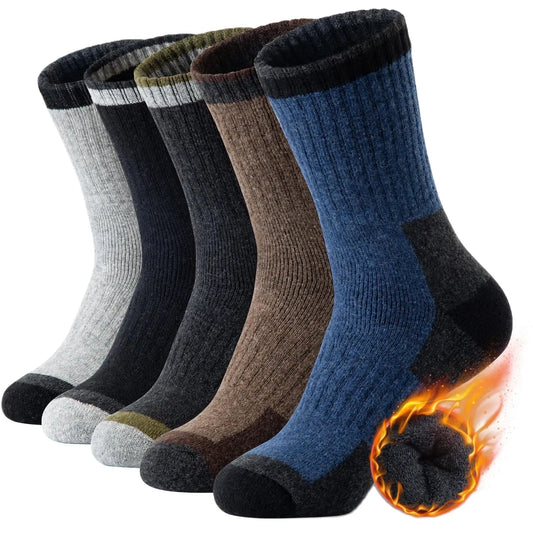 5 Pairs Merino Wool Hiking Socks for Men | Soft, Warm, Moisture-Wicking Winter Crew Socks for Indoor & Outdoor Wear