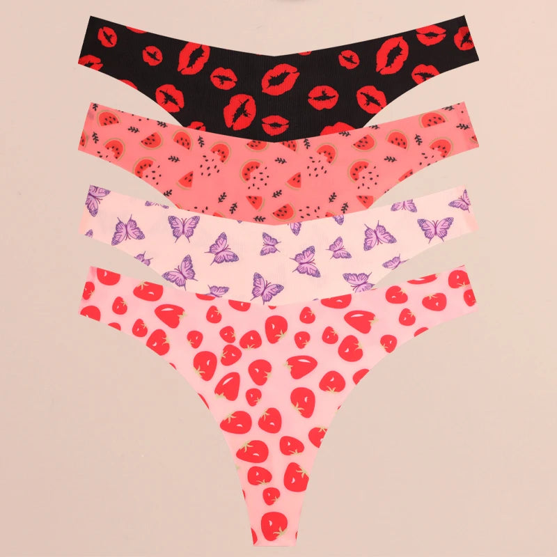 FINETOO 4Pcs Women’s Seamless Thong Underwear - Ultra Soft Leopard Print G-String Lingerie with Stretch Comfort Fit