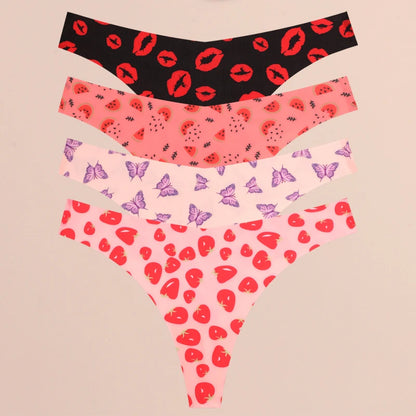 FINETOO 4Pcs Women’s Seamless Thong Underwear - Ultra Soft Leopard Print G-String Lingerie with Stretch Comfort Fit
