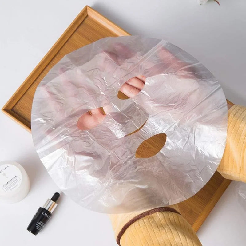 Disposable Full Face & Neck Beauty Wraps - 100/500pcs Transparent Plastic Film Mask Covers