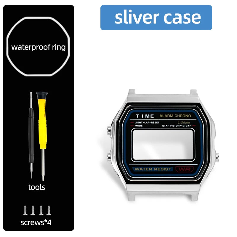 F-91W Stainless Steel Watch Case Mod Kit - Metal Shell Upgrade for Casio F91W, A158W, A159W & 593 Watches
