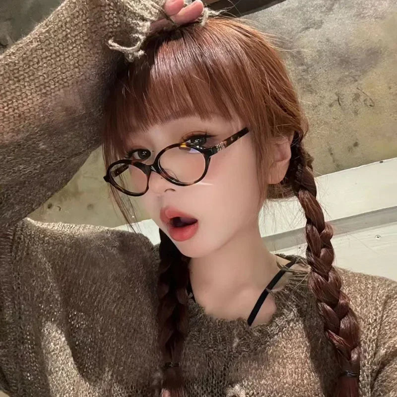 Zhang Yuan Vintage Oval Glasses — English Version Luminous Frame for Men & Women, Fashionable Bookworm Style Eyewear