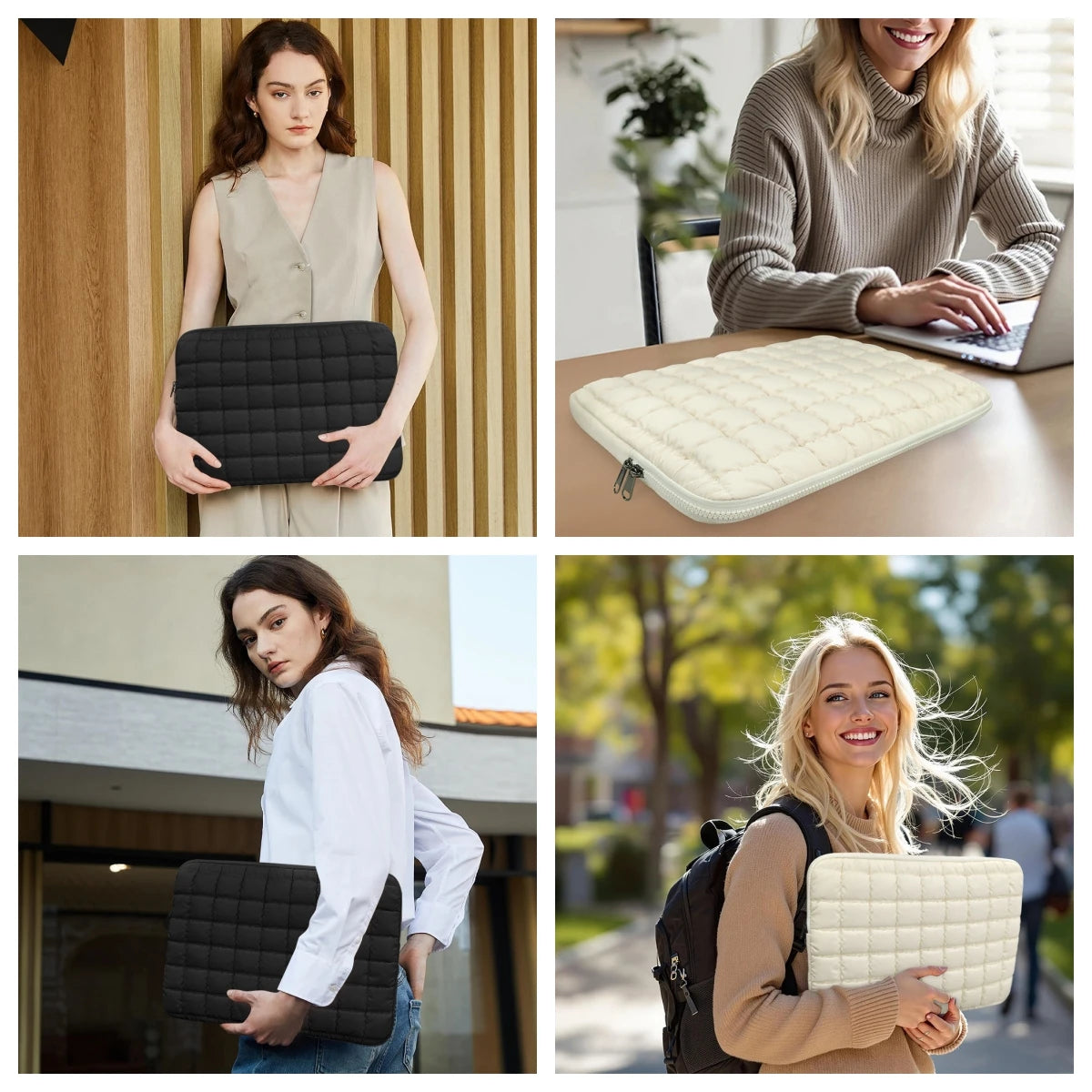 Puffy Quilted Laptop Bag Sleeve 11-15.6 Inch — Protective Notebook Cover for MacBook Air/Pro, iPad, Lenovo, HP