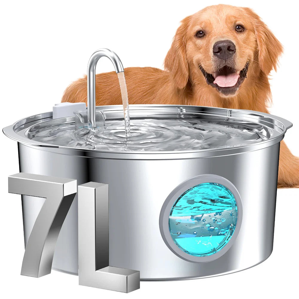 7L Stainless Steel Pet Water Fountain - Ultra-Quiet Large Capacity Water Bowl for Dogs, Cats & Multi-Pet Homes