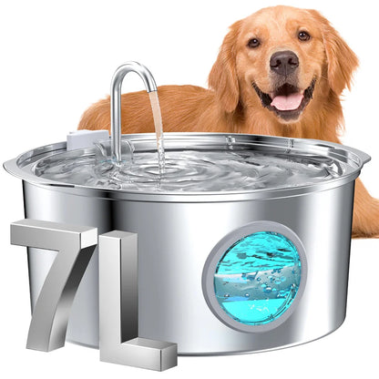 7L Stainless Steel Pet Water Fountain - Ultra-Quiet Large Capacity Water Bowl for Dogs, Cats & Multi-Pet Homes