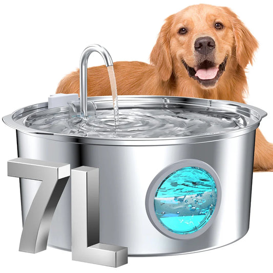 7L Stainless Steel Pet Water Fountain - Ultra-Quiet Large Capacity Water Bowl for Dogs, Cats & Multi-Pet Homes