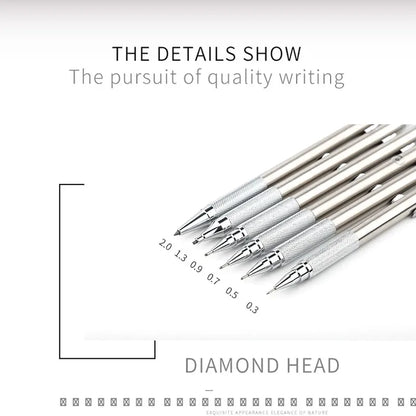 Full Metal Mechanical Pencil Set - 0.3–2.0mm Automatic Drawing Pencils with Leads for Art, School, and Office Use