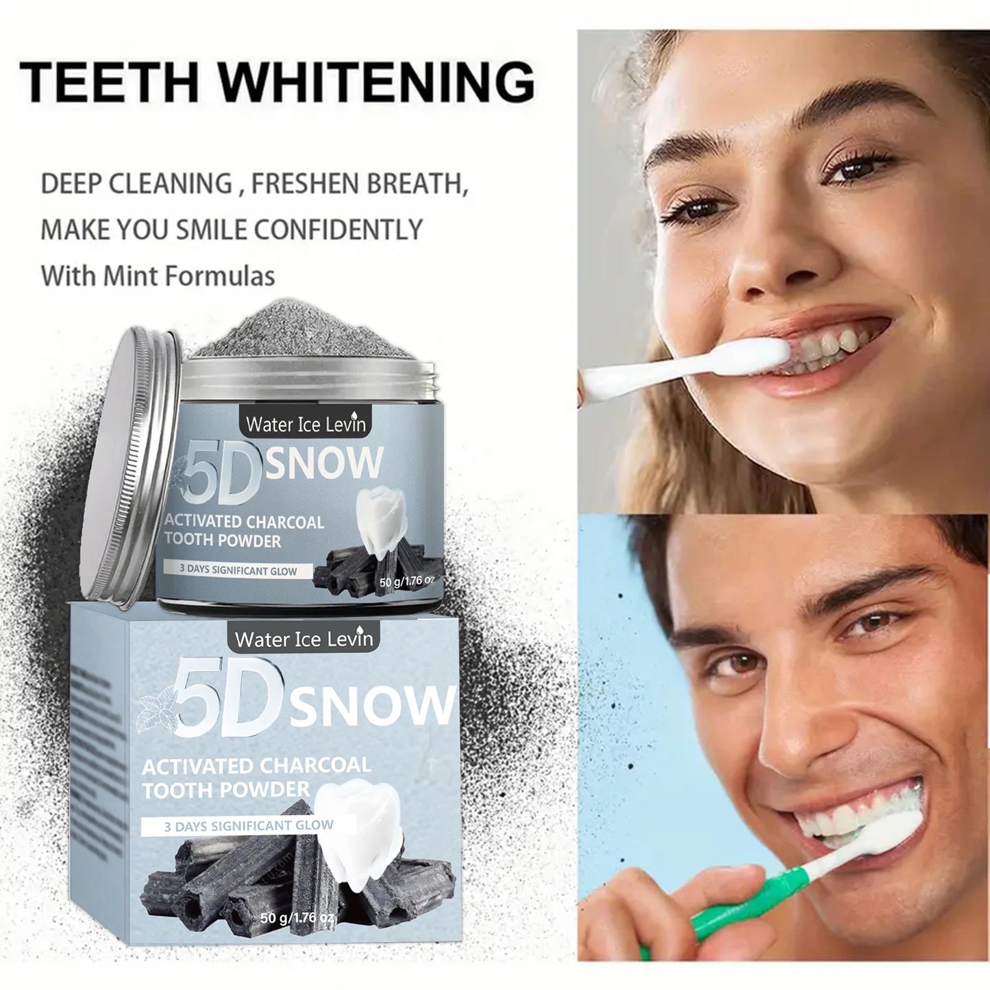 Bamboo Charcoal Teeth Whitening Powder - Natural Deep-Cleansing Powder for Fresh Breath & Daily Oral Care