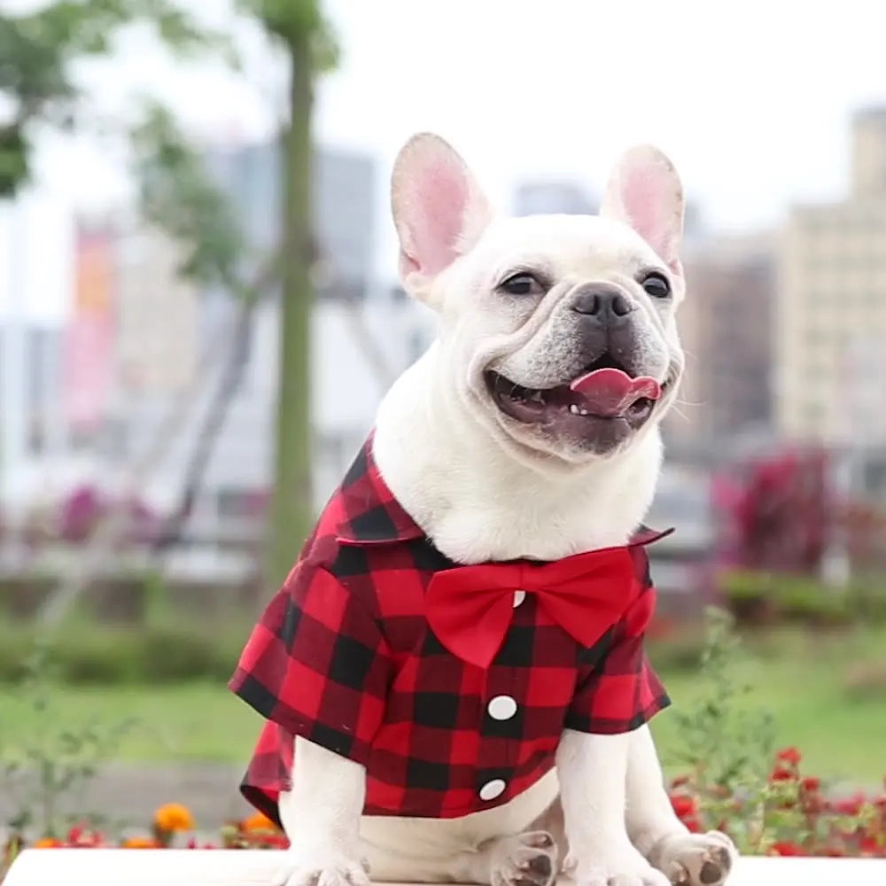Bowtie Dog T-Shirts – Classical Plaid Thin Breathable Summer Clothes for Small to Large Dogs, Puppy Pet Cat Vest for Chihuahuas, Yorkies