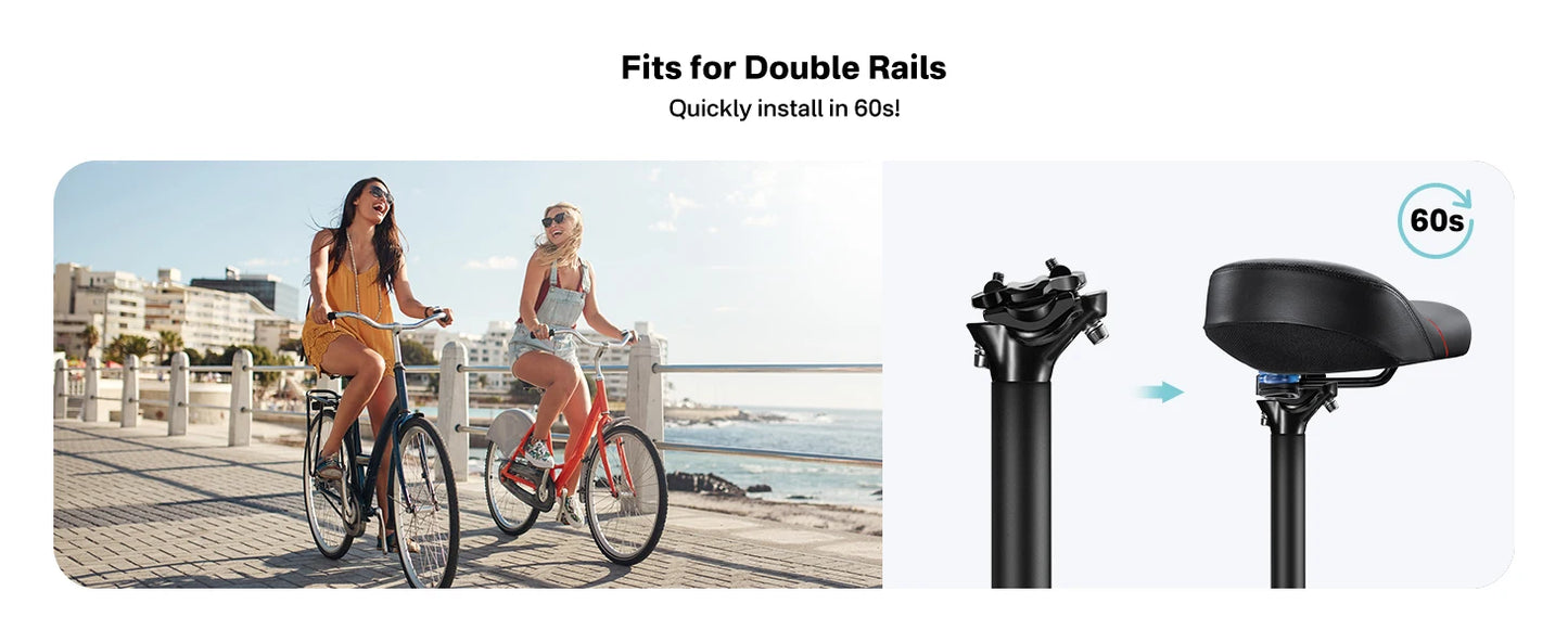 YOUNGDO Noseless Oversize Bike Seat Cushion | Wide Bicycle Saddle for Peloton, Stationary, Ebike & City Bikes