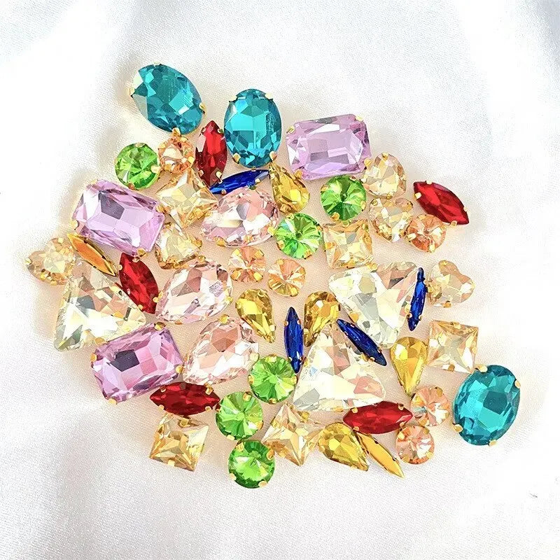 50PCS Water Drop & Round Claw Drill Diamonds – Multi-Shape Gems for Wedding Dresses, Shoes & Accessories