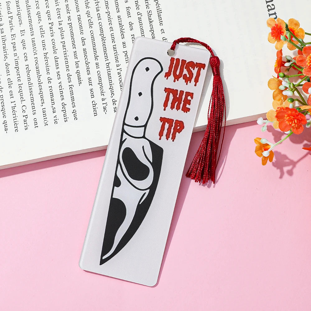 Horror Movie Fan Bookmark — Knife-Shaped Acrylic Bookmark with Tassel for Study & Reading