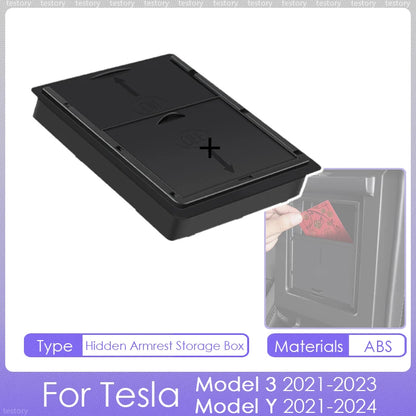 Tesla Model Y/3 Center Console Storage Box – Hidden Organizer Tray & Webcam Cover (2021–2024 Accessories)