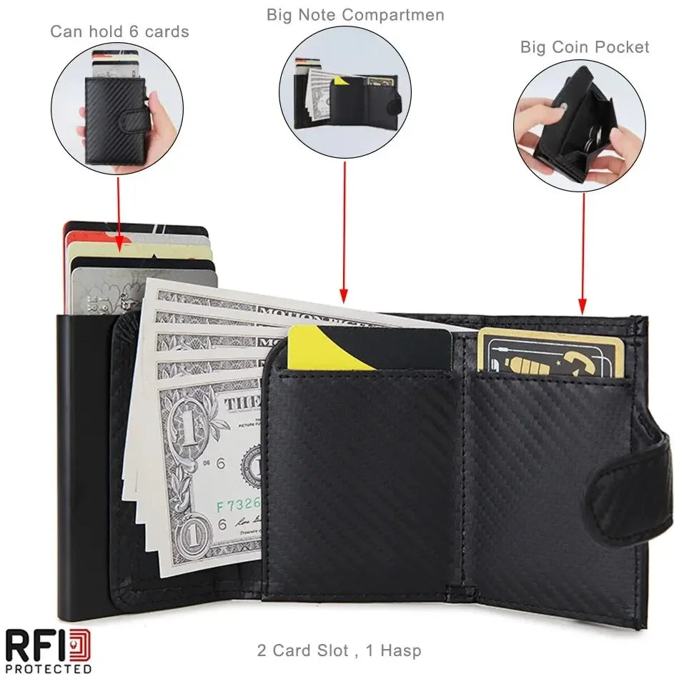 RFID Microfiber Leather Men’s Trifold Wallet – Slim Fashion Card Holder with Coin Pocket and Money Bag