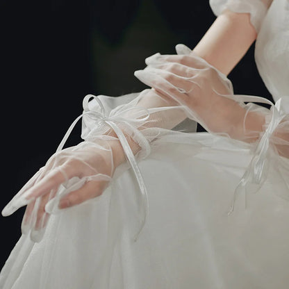 Transparent Mesh Tulle Gloves - Sheer Short Party, Wedding & Lolita Gloves