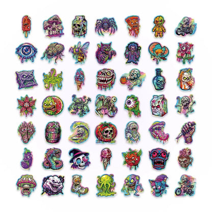 50pcs Horror Joker Skull Stickers - Waterproof Gothic Decals for Laptop, Phone, Motorcycle, Skateboard & More