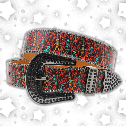 Nice Brand Three Skull Rhinestone Belt – Western Punk Hip-Hop Style for Men & Women