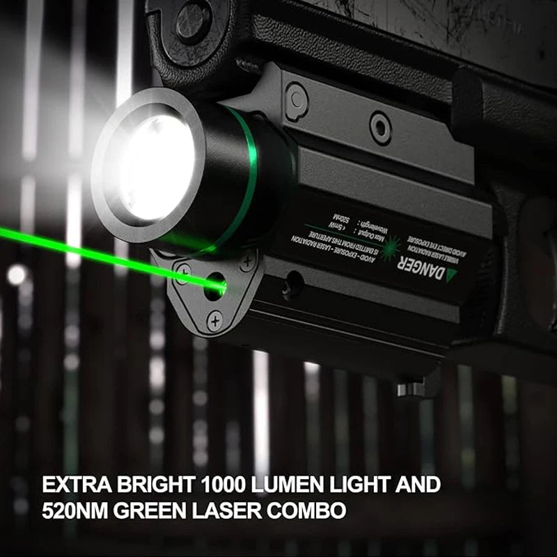 Feyachi Green/Red Laser Light Combo — 1000 Lumen LED Weapon Flashlight with Picatinny Rail Mount for Pistol & Rifle, Rechargeable