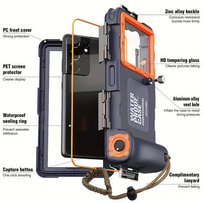 Waterproof Phone Case - 15m Diving Protective Housing with Lanyard for iPhone & Samsung Phones up to 6.8"