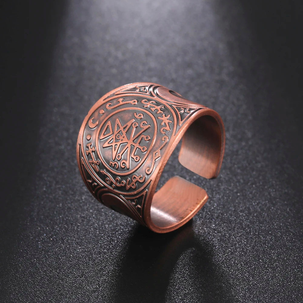 Dawapara 7 Archangels Protection Ring – Metatron Cube, Lilith Symbol, King Solomon Secrets Vintage Amulet Jewelry