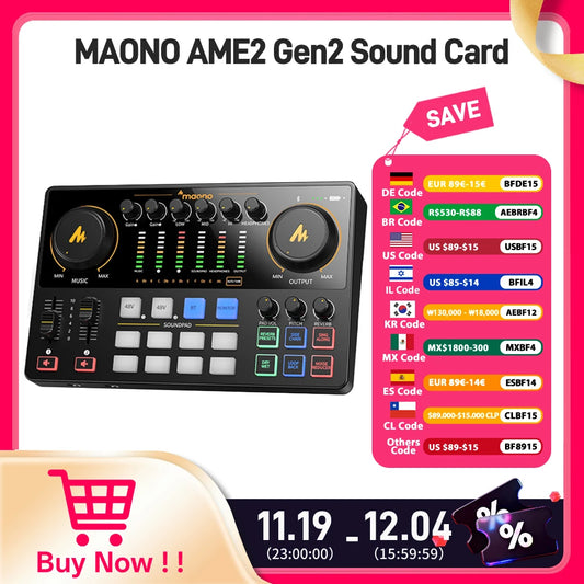 MaonoCaster AME2 Gen2 Audio Interface Mixer — Dual XLR Podcast & Guitar Streaming with Pro Preamp