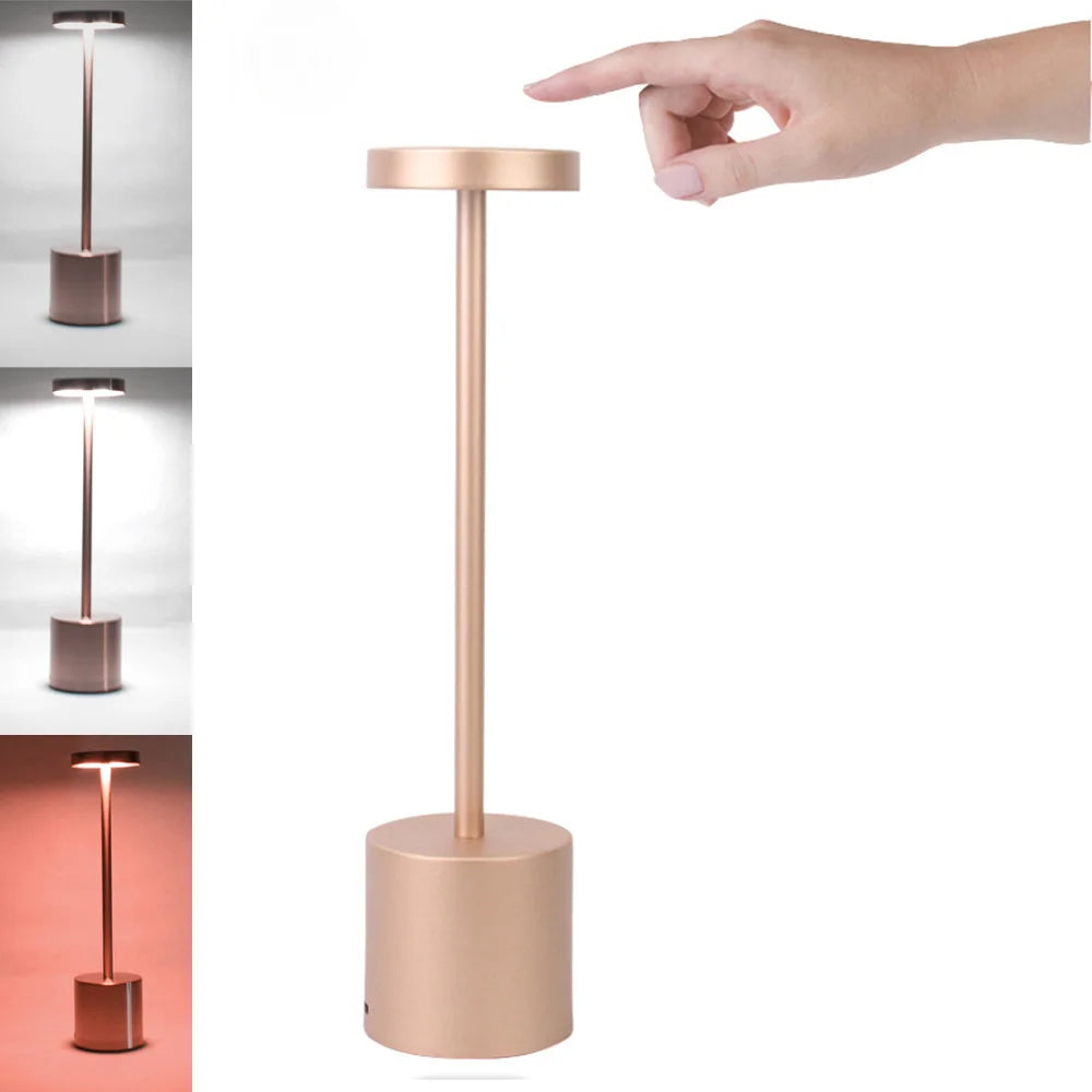 Classic USB Rechargeable Table Lamp – Stepless Dimming Touch Desk Lamp with 3 Colors for Bedside, Hotel & Bar Decoration