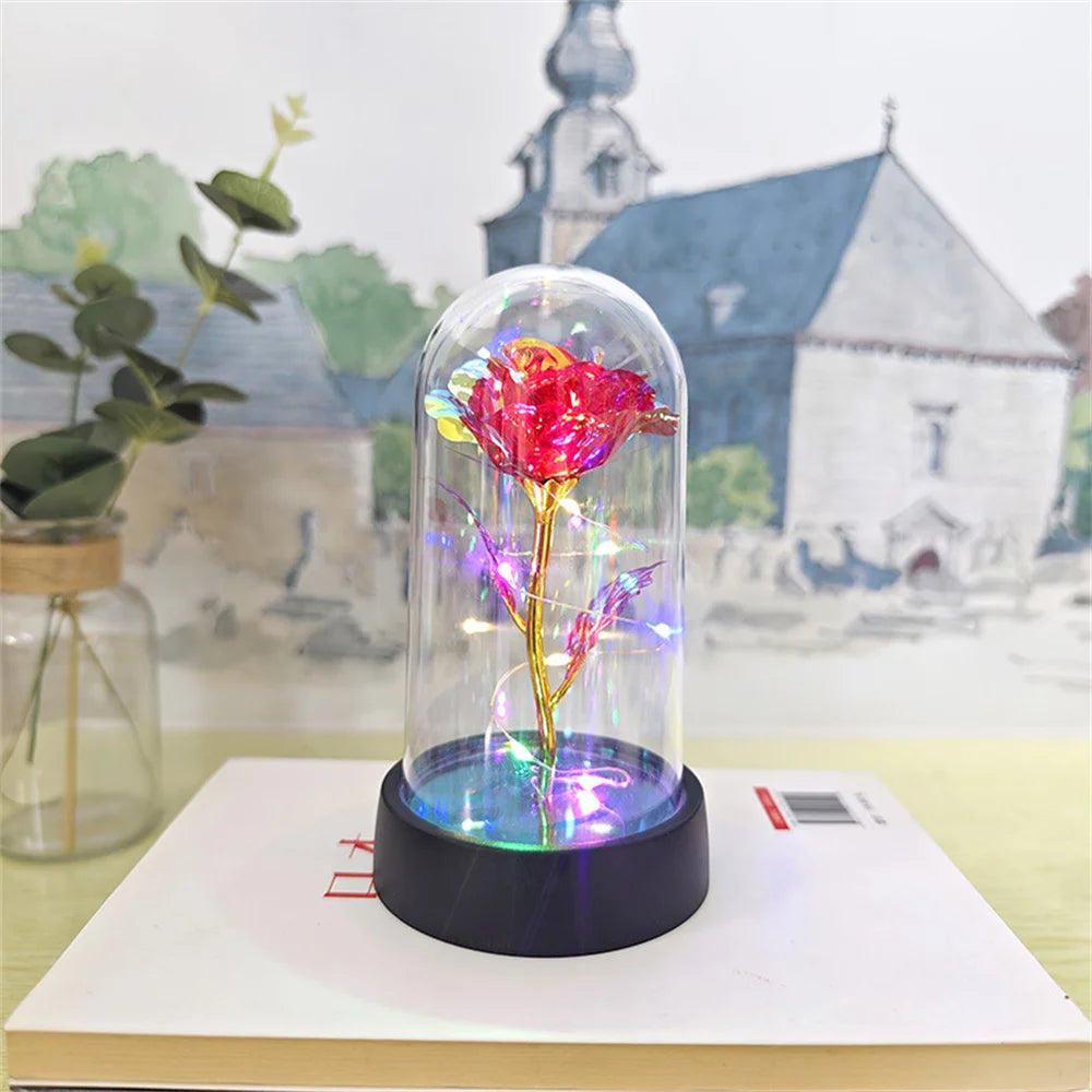 LED Eternal Rose Gift - 24K Gold Foil Flower with Glass Dome Light for Valentine’s Day, Wedding & Special Occasions