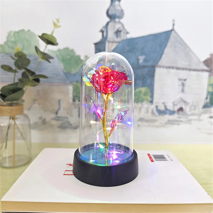 LED Eternal Rose Gift - 24K Gold Foil Flower with Glass Dome Light for Valentine’s Day, Wedding & Special Occasions