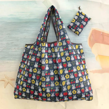 Miffy Rabbit Folding Shopping Bag - Extra-Large Waterproof Nylon Tote for Groceries, Travel, and Everyday Storage
