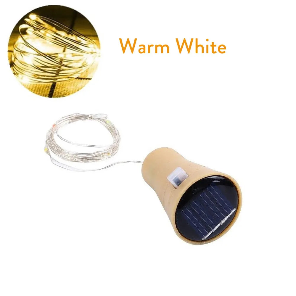 Solar Wine Bottle Lights – 10LED/15LED/20LED Cork Shape Fairy Lights, Copper Wire Garland for Christmas & Home Room Decoration