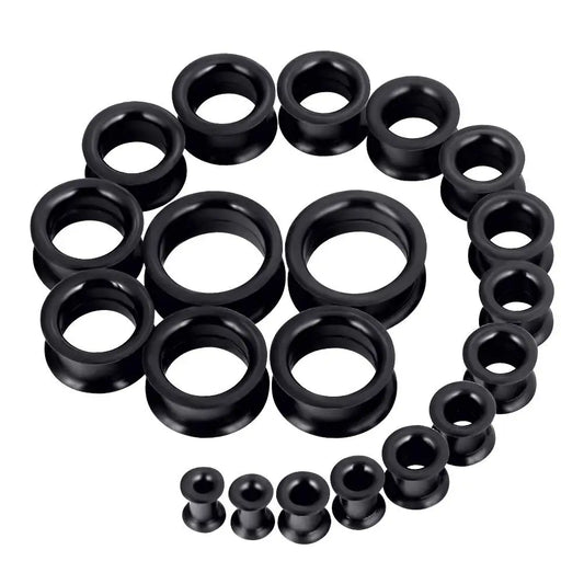 Pair of Supersize Black Silicone Double Flared Ear Tunnel Plugs — Flesh Gauge Expander Stretchers for Piercing