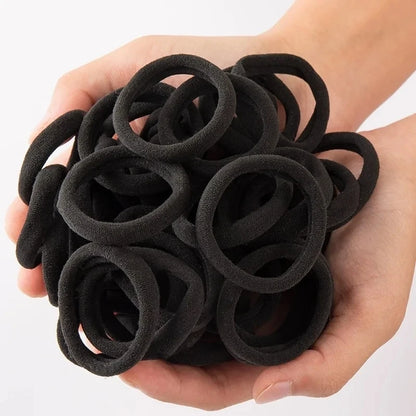 10/100PCS Black Elastic Hair Bands - Simple Rubber Scrunchies & Ponytail Holders for Women & Girls (2-5cm)